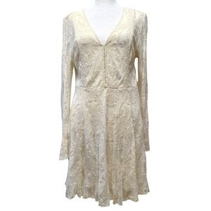 DejaVu Women's Dress Medium Ivory Cream Lace Long‎ Sleeve V Neck Boho Romantic